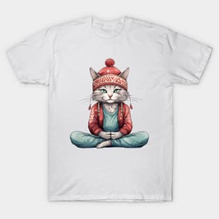 Yoga Meditation Christmas Cat I OM T-Shirt